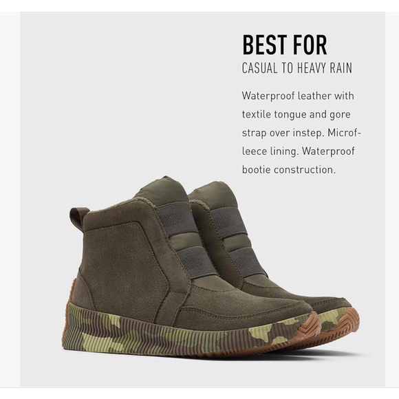 NWT Sorel Women's Out N About Plus Mid Boot Rain Waterproof Green Camo Size 7 - Picture 4 of 13